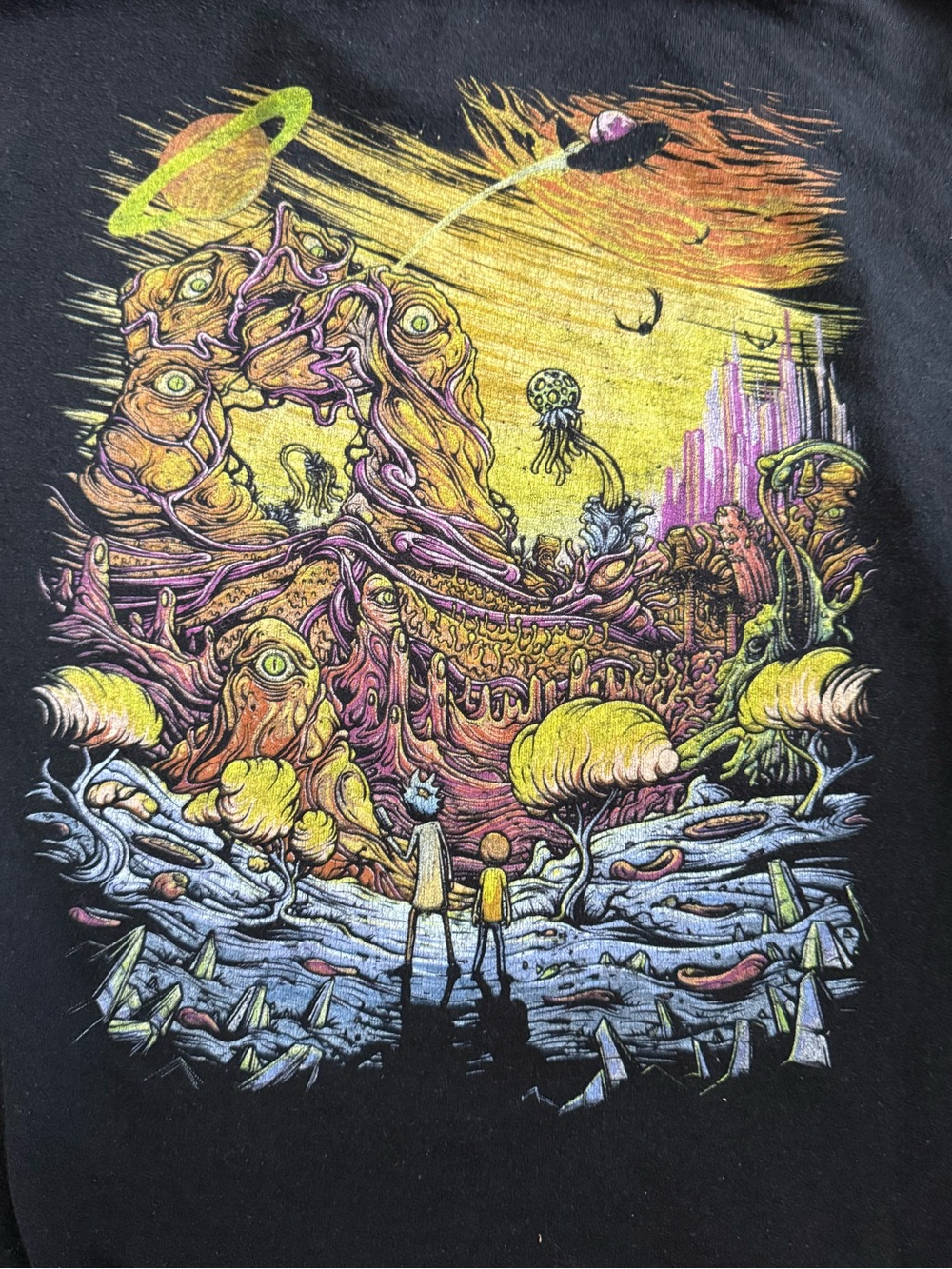 Rick & Morty Trippy World Hoodie | Black Pullover Hooded Sweatshirt |Size Small - Picture 3 of 5